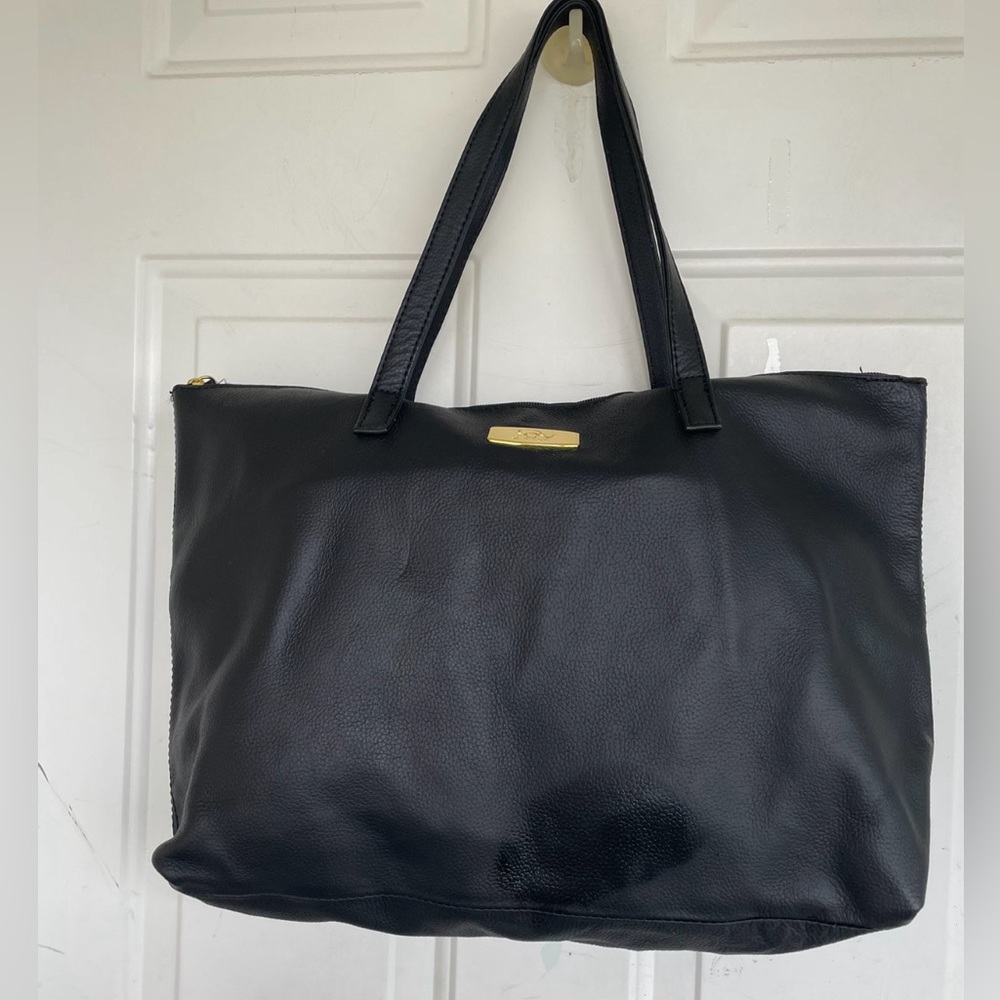 Joy Mangano black leather tote bag Shoulder Bag Large Handbag